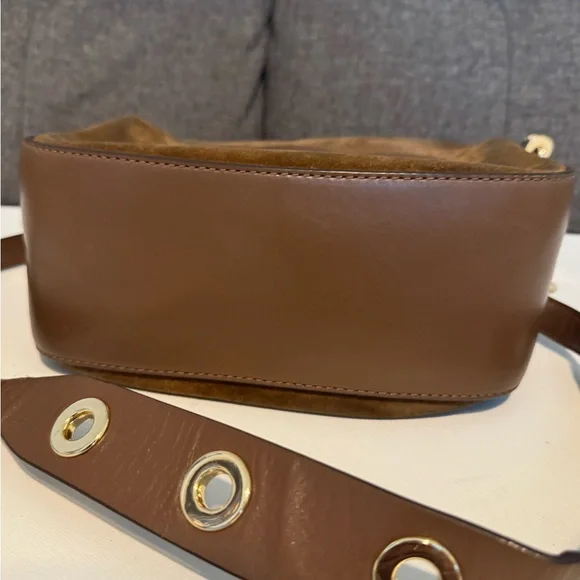Michael Kors Brown Suede Shoulder Bag with Gold Accents - Picture 2 of 4
